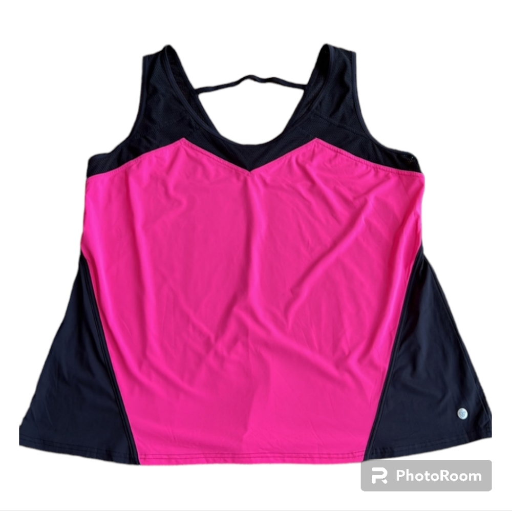 Lane Bryant LIVI Y2K Active Pink Black Colorblock Mesh Tank Size 22/24…